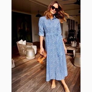 J. MCLAUGHLIN Paloma Silk Blue Ditsy Floral Shirtdress Belted Shirt Dress XS